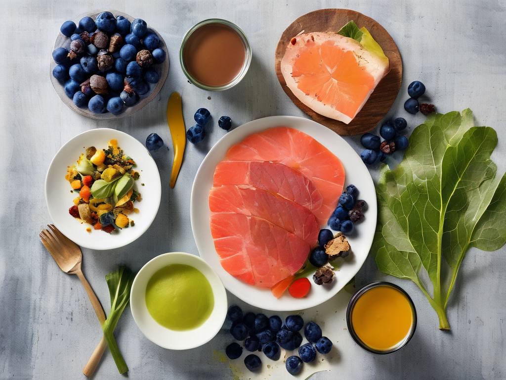 Anti-inflammatory foods: leafy greens, berries, salmon, walnuts and olive oil