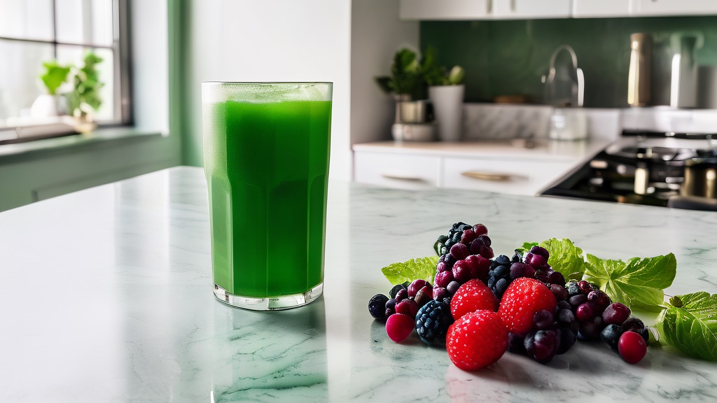 Green anti-aging superfood drink in a glass