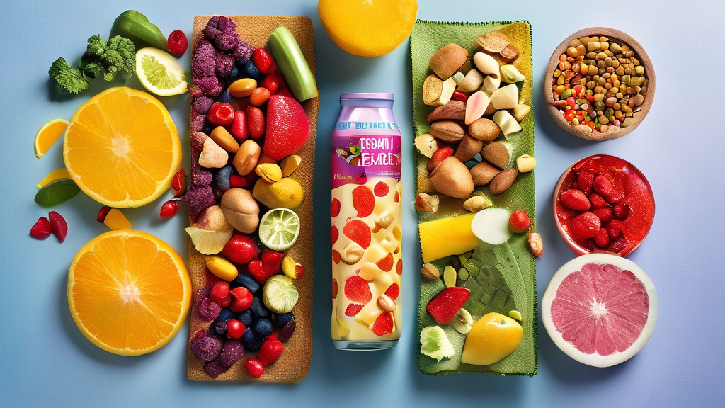 Ultra-processed packaged snacks beside fresh whole foods