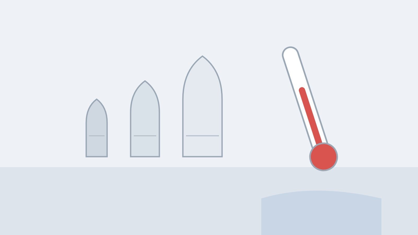 Three plain unmarked suppositories of increasing size beside a thermometer